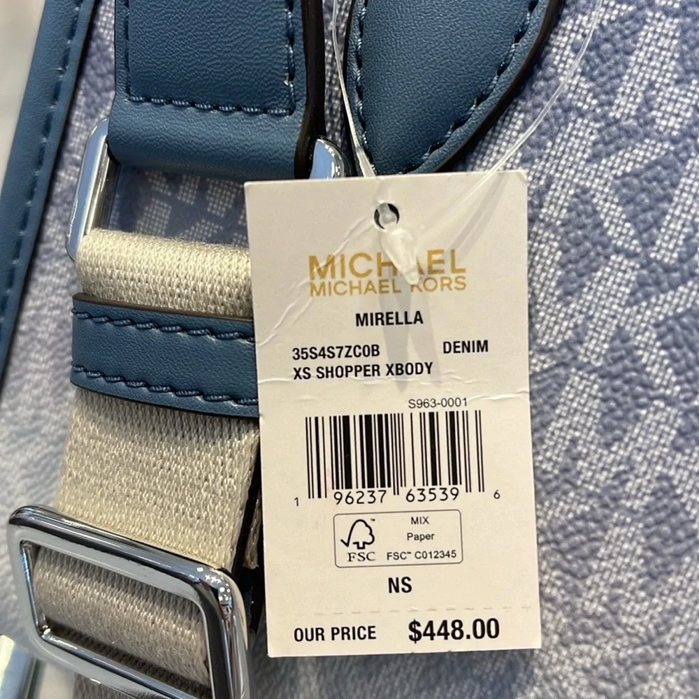 Michael Kors Mirella Extra-Small Ombré Logo Crossbody XBODY Shopper Denim  NWT